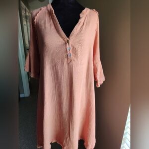 Peach Button-Up midi Dress